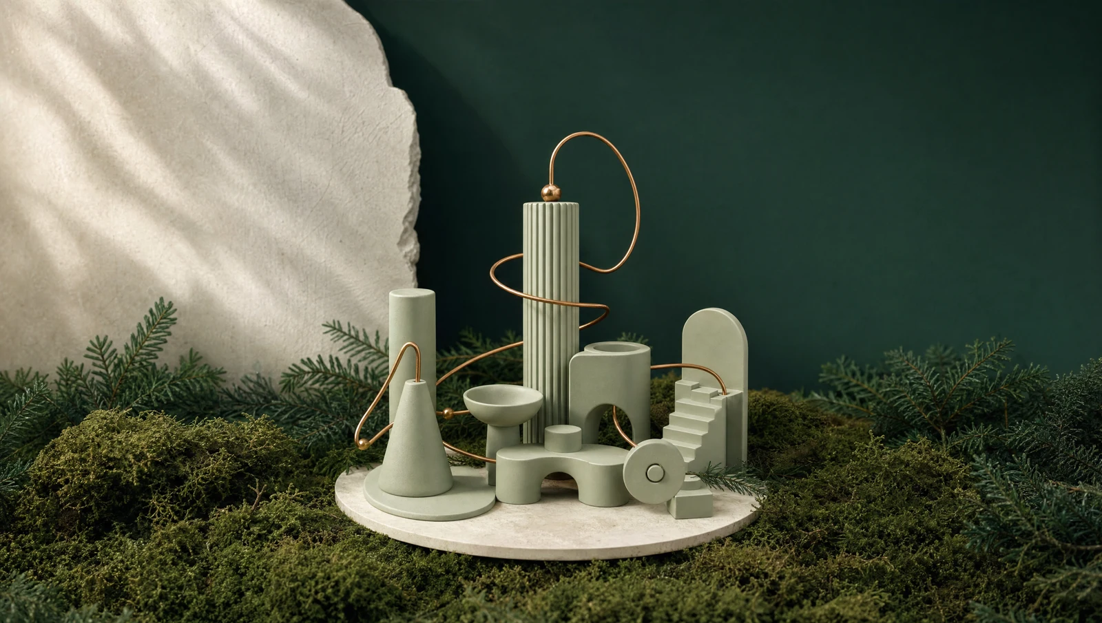 Concept illustration of connected creative instruments and architectural forms